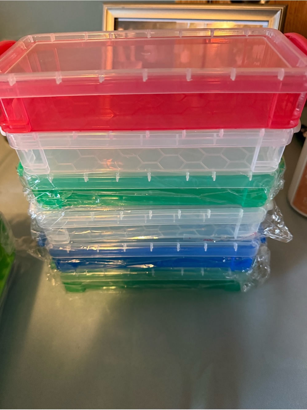 Clear Stackable Plastic Storage Boxes with Colored Lids - Multi-Pack